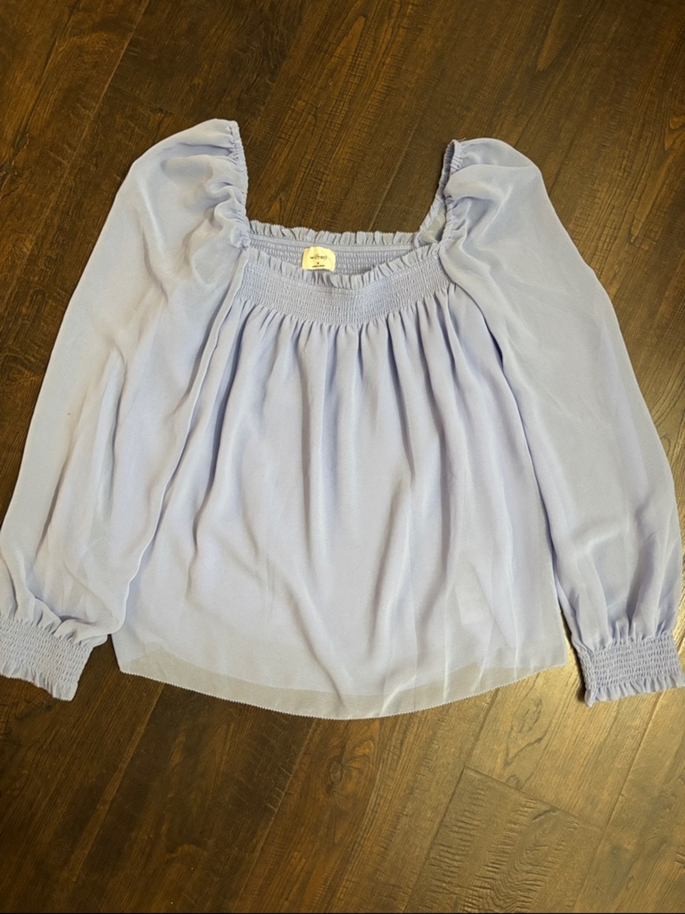 Aritzia Wilfred Lavender Smocked Square-Neck Blouse